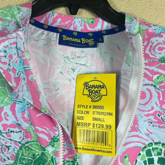 Banana Boat UPF 50+ dress pink green turtle starfish long sleeves beach coverup - Picture 6 of 10